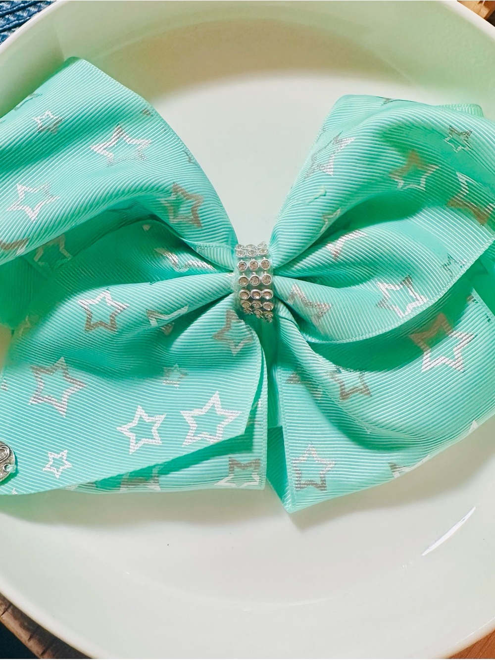JoJo Siwa Mint Green Star Bow with Rhinestone Center